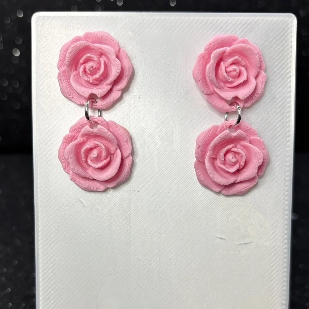 Pink Rose Dangle Earrings